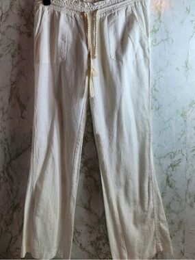 ROXY Ivory Color Pull On Linen Pants